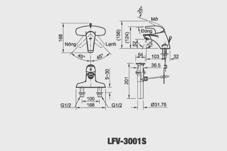 Bản vẽ sen vòi đơn LFV-3001S
