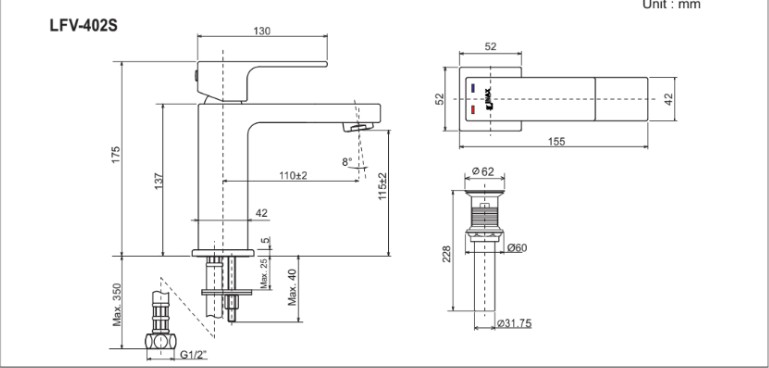 Bản vẽ sen vòi đơn LFV-402S