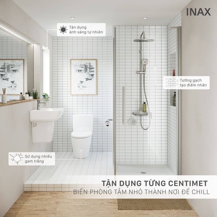 Thiết kế phòng tắm 4m2 ưu tiên gam màu sáng và đồng bộ