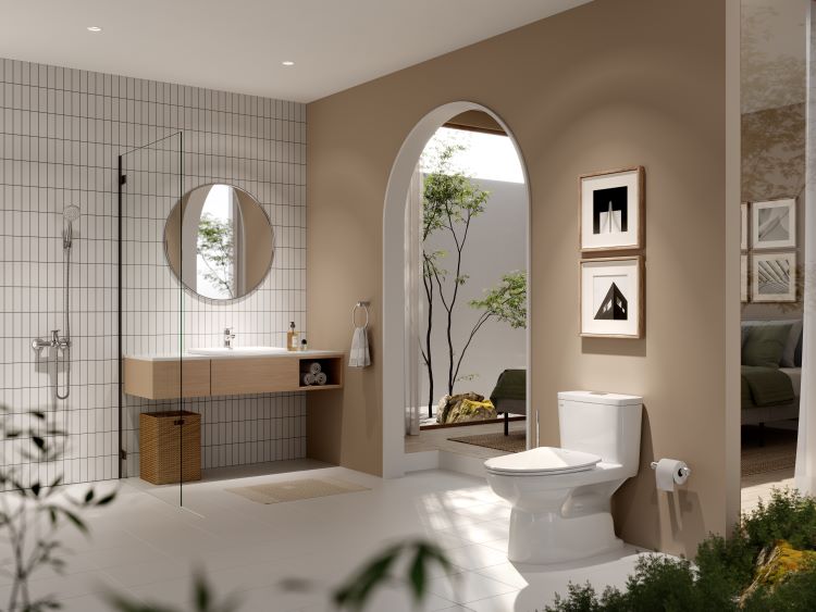 Thiết kế phòng tắm 4m2 bằng cách phân chia khu vực khô - ướt bằng vách kính cường lực