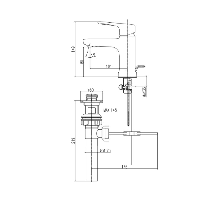 Bản vẽ vòi chậu đặt bàn LFV-1401S
