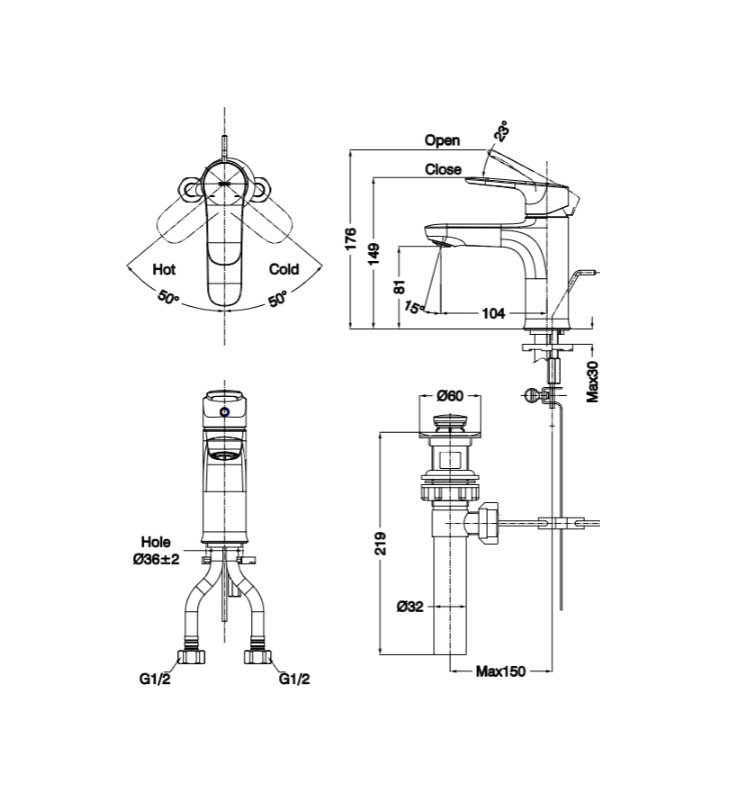 Bản vẽ vòi chậu đặt bàn LFV-1402S