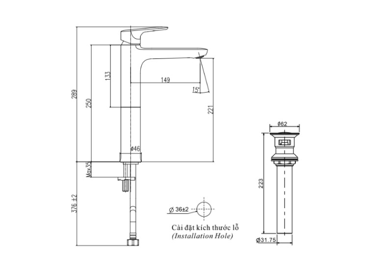 Bản vẽ vòi chậu đặt bàn LFV-1402SH