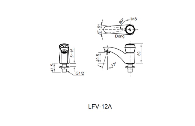 Bản vẽ vòi chậu nước lạnh LFV-12A