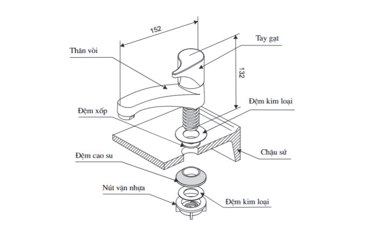 Bản vẽ vòi chậu nước lạnh LFV-13B