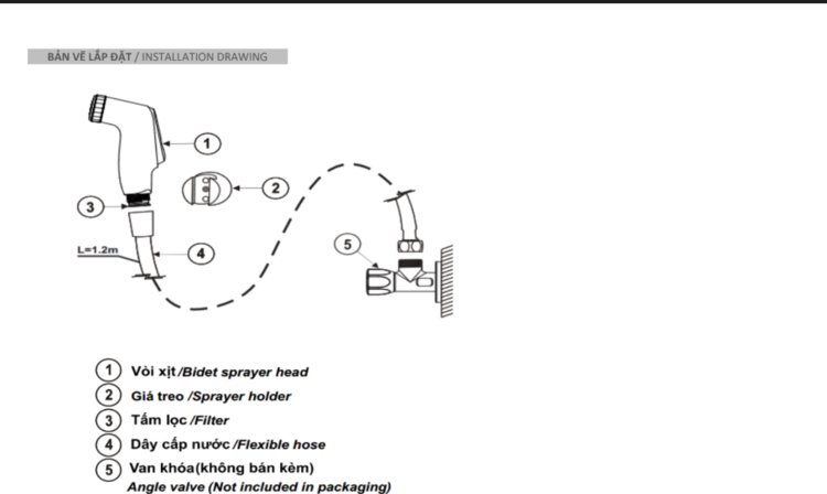 Bản vẽ lắp đặt vòi xịt vệ sinh INAX