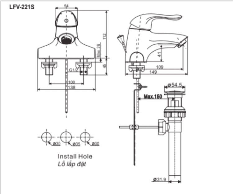 Bản vẽ sen vòi đơn LFV-221S