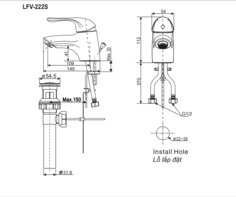 Bản vẽ sen vòi đơn LFV-222S