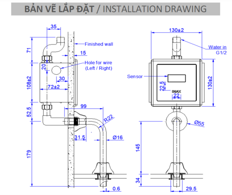 Bản vẽ van xả bồn tiểu OKUV-30SM