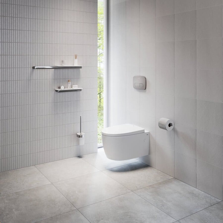 Thiết kế bồn cầu treo tường giúp tạo điểm nhấn và tôn lên vẻ đẳng cấp cho khu vực nhà tắm