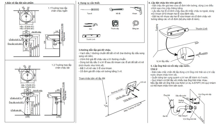 Bản vẽ lắp đặt chân chậu L-284VC