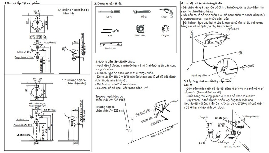 Bản vẽ lắp đặt chân chậu L-284VD
