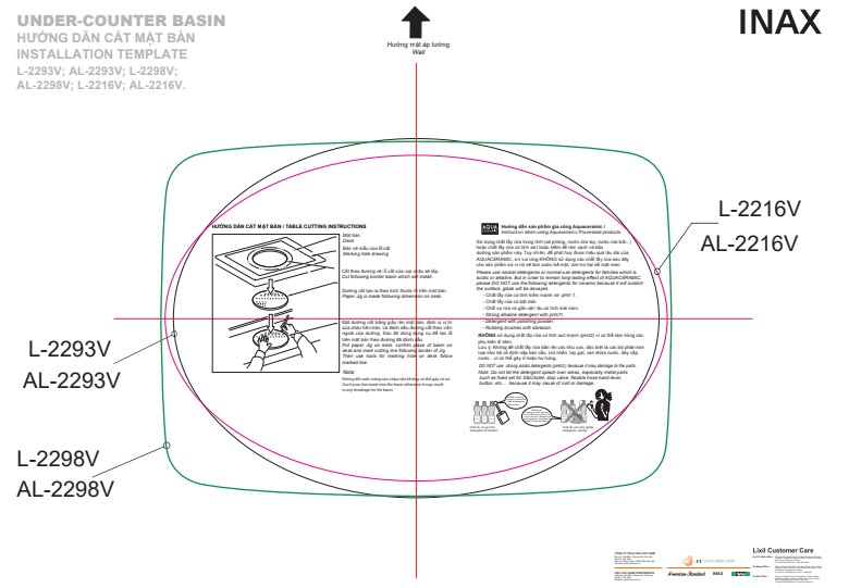 Bản vẽ lắp đặt chậu rửa AL-2293V