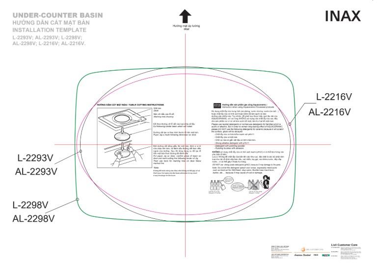 Bản vẽ lắp đặt chậu rửa L-2293V
