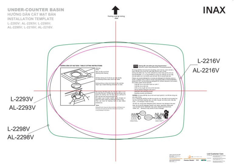 Bản vẽ lắp đặt chậu rửa L-2298V