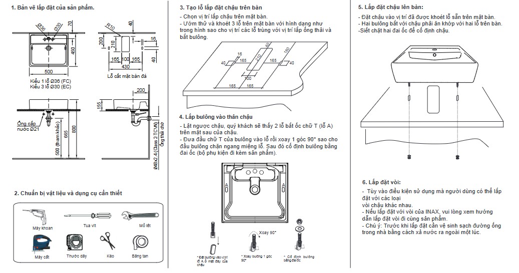 Bản vẽ lắp đặt chậu rửa đặt bàn L-293V(EC/FC)
