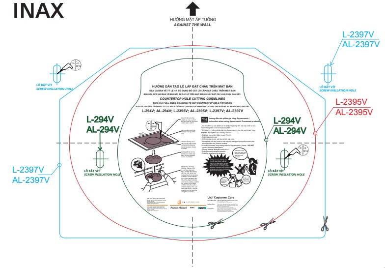 Bản vẽ lắp đặt chậu rửa dương bàn AL-2395V(EC/FC)