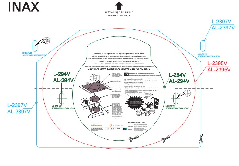 Bản vẽ lắp đặt chậu rửa treo tường L-2397V(EC/FC)