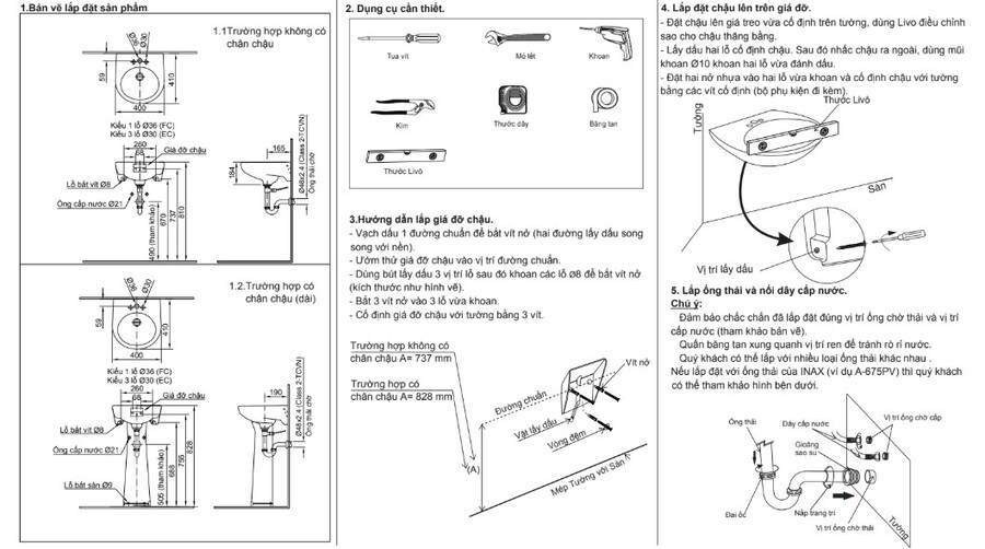 Bản vẽ lắp đặt chậu rửa treo tường L-282V(EC/FC)