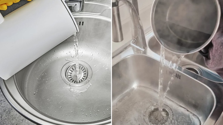 Cách thông tắc bồn rửa bát bằng nước sôi