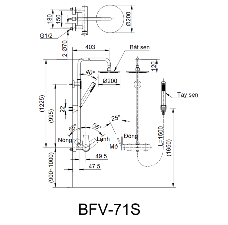 Bản vẽ sen tắm cây BFV-71S