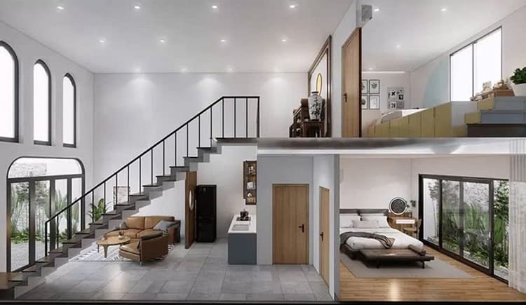 Mẫu nhà cấp 4 gác lửng 200 triệu 1 phòng ngủ cho người độc thân hay vợ chồng mới cưới