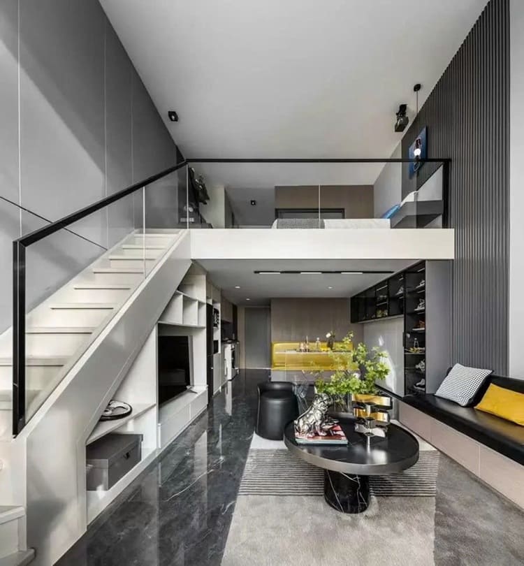 Nhà cấp 4 gác lửng 200 triệu tông màu đen trắng kết hợp nội thất hiện đạ