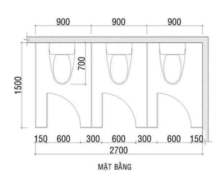 Bản vẽ nhà vệ sinh công cộng nhỏ 3 phòng