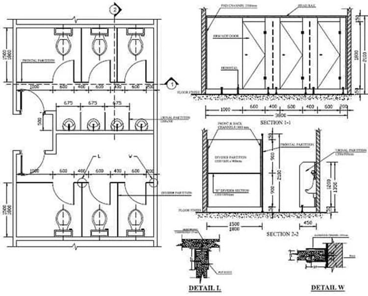 Bản vẽ nhà vệ sinh công cộng 6 phòng cân đối