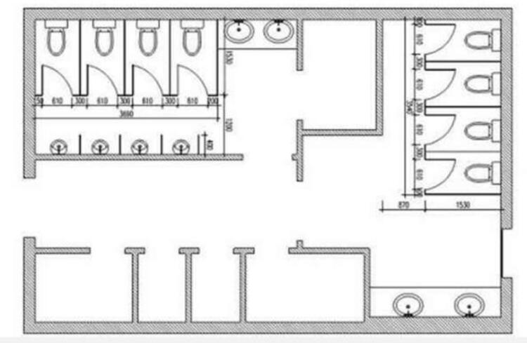 Bản vẽ nhà vệ sinh công cộng lớn 8 phòng