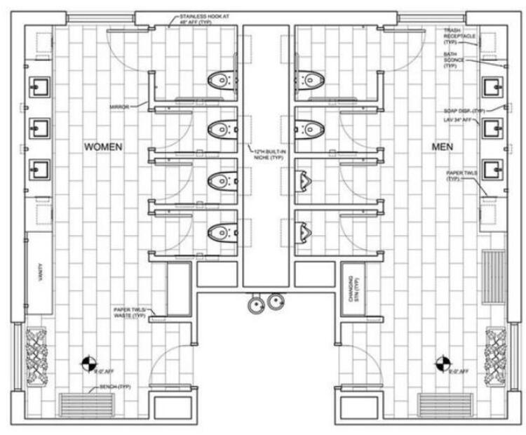 Bản vẽ nhà vệ sinh công cộng hiện đại