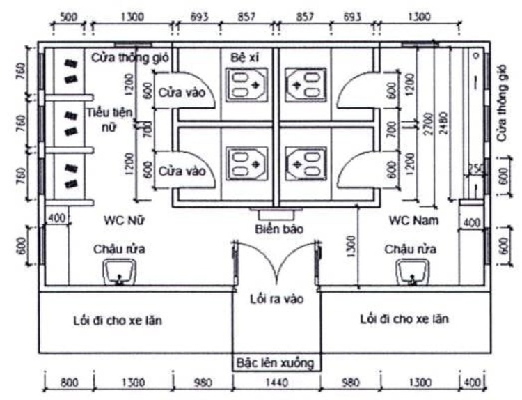Bản vẽ nhà vệ sinh công cộng rộng rãi
