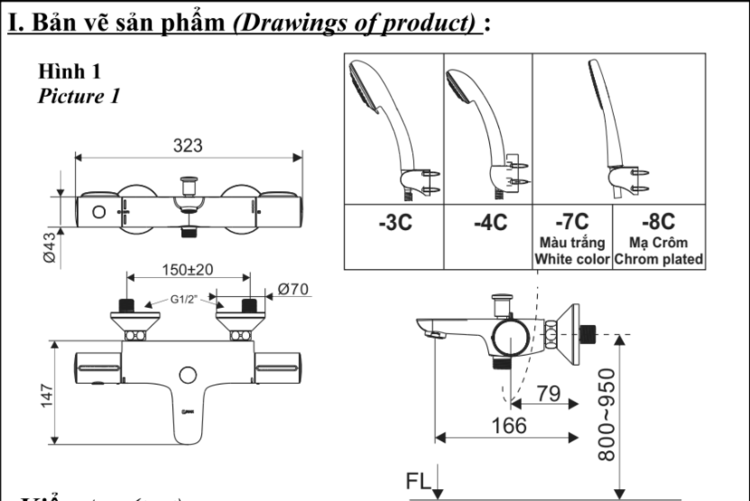 Bản vẽ Sen tắm nhiệt độ BFV-3413T-4C