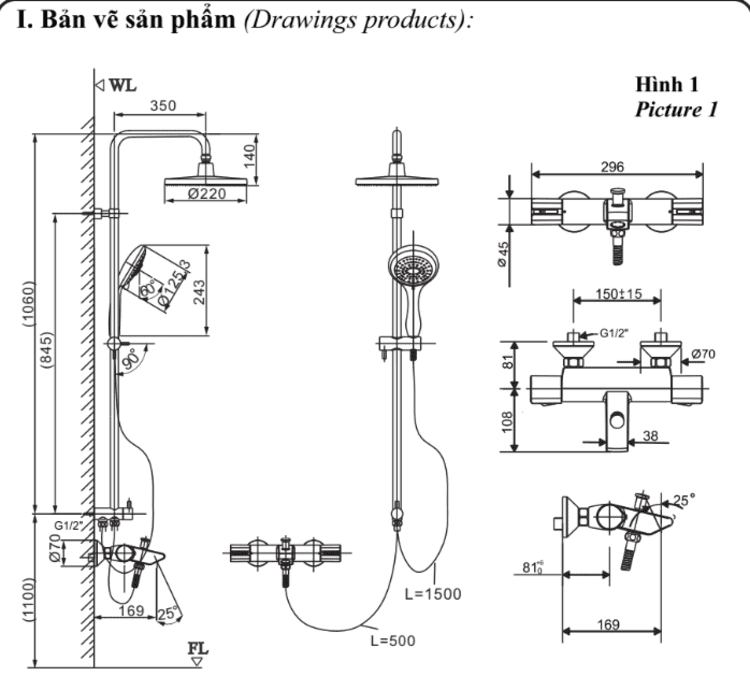 Bản vẽ sen tắm nhiệt độ BFV-6015S