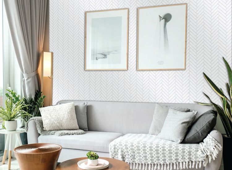 Lát gạch xương cá phòng khách